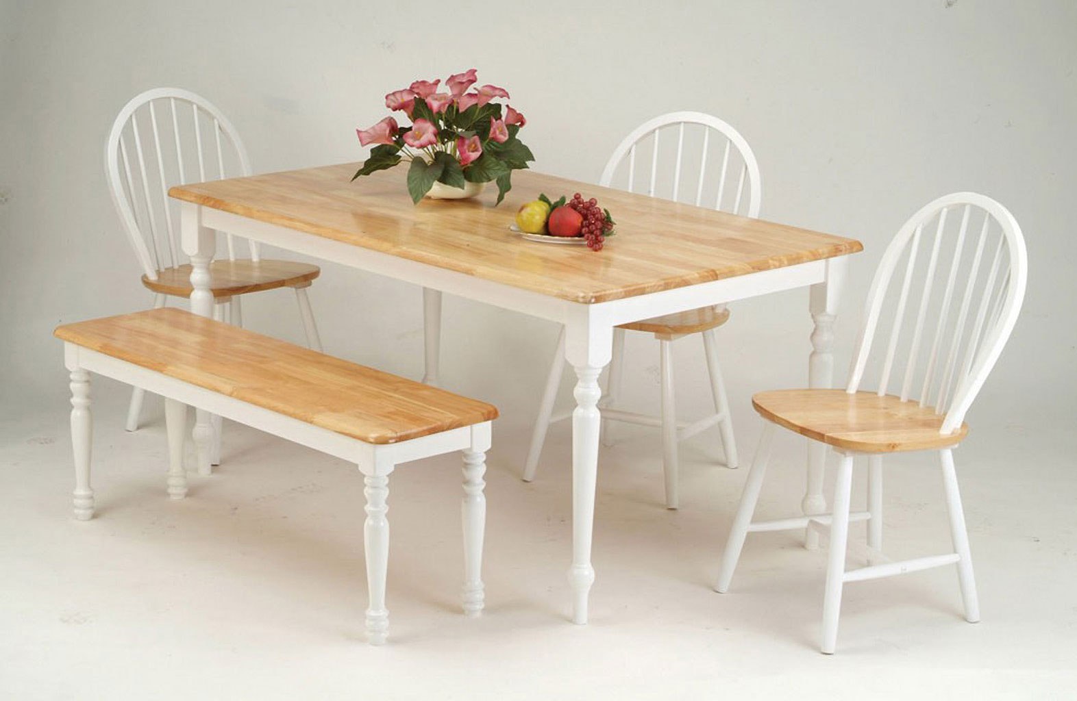 farmhouse dining room set w bench naturalwhite