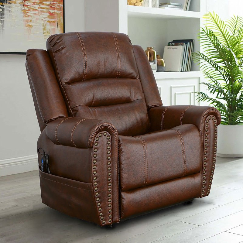 Oscar Leather Power Lift Recliner (Brown) by Flexsteel | FurniturePick