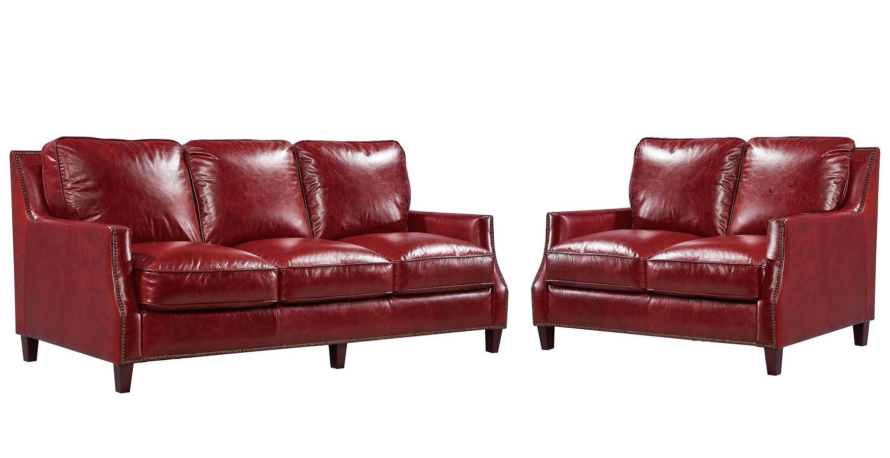 Oakridge Leather Living Room Set Red By Leather Italia FurniturePick
