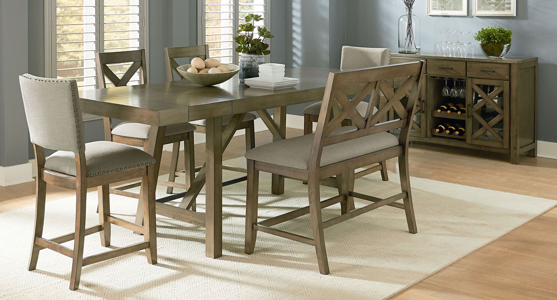 Omaha Counter Height Dining Set W X Back Bench Grey By Standard Furniture FurniturePick