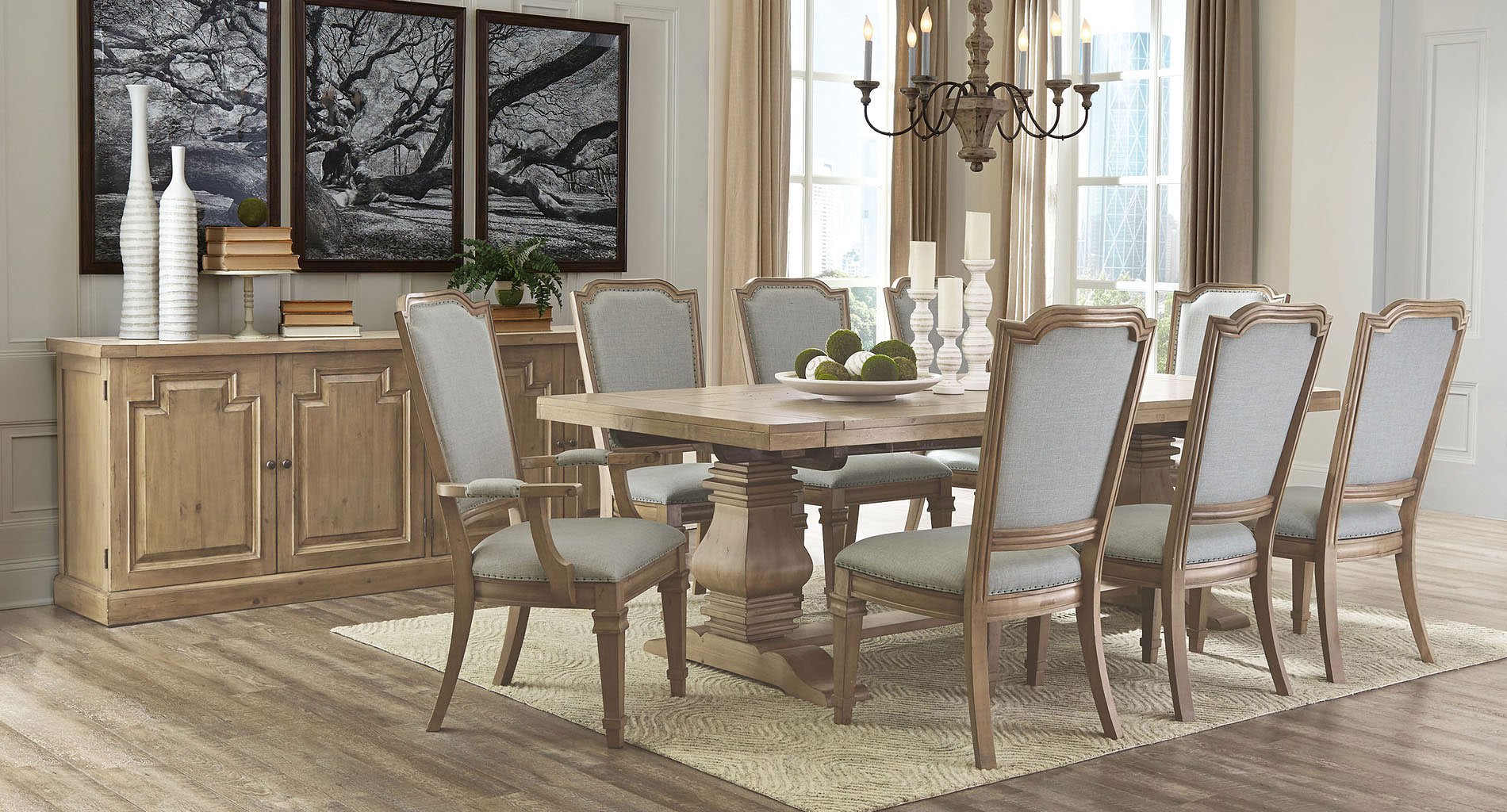 florence rectangular dining room set w vintage chairs