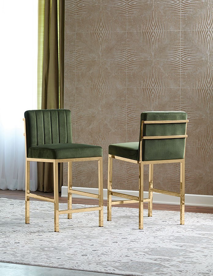 Green Velvet Bar Stool (Set of 2) by Coaster Furniture | FurniturePick