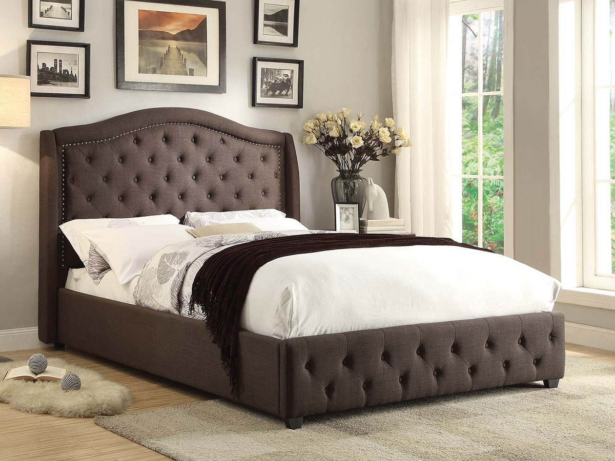 Corium ® Modern Upholstered Bed 140x200cm Dark Brown Double Marriage Bed Faux-Leather 