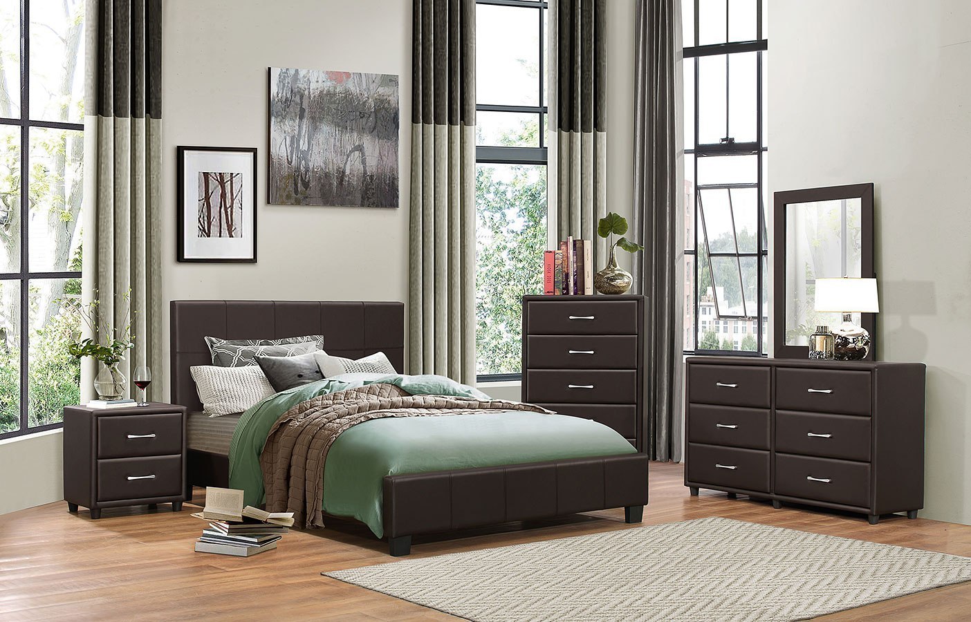 Lorenzi Upholstered Platform Bedroom Set Dark Brown By Homelegance Furniturepick