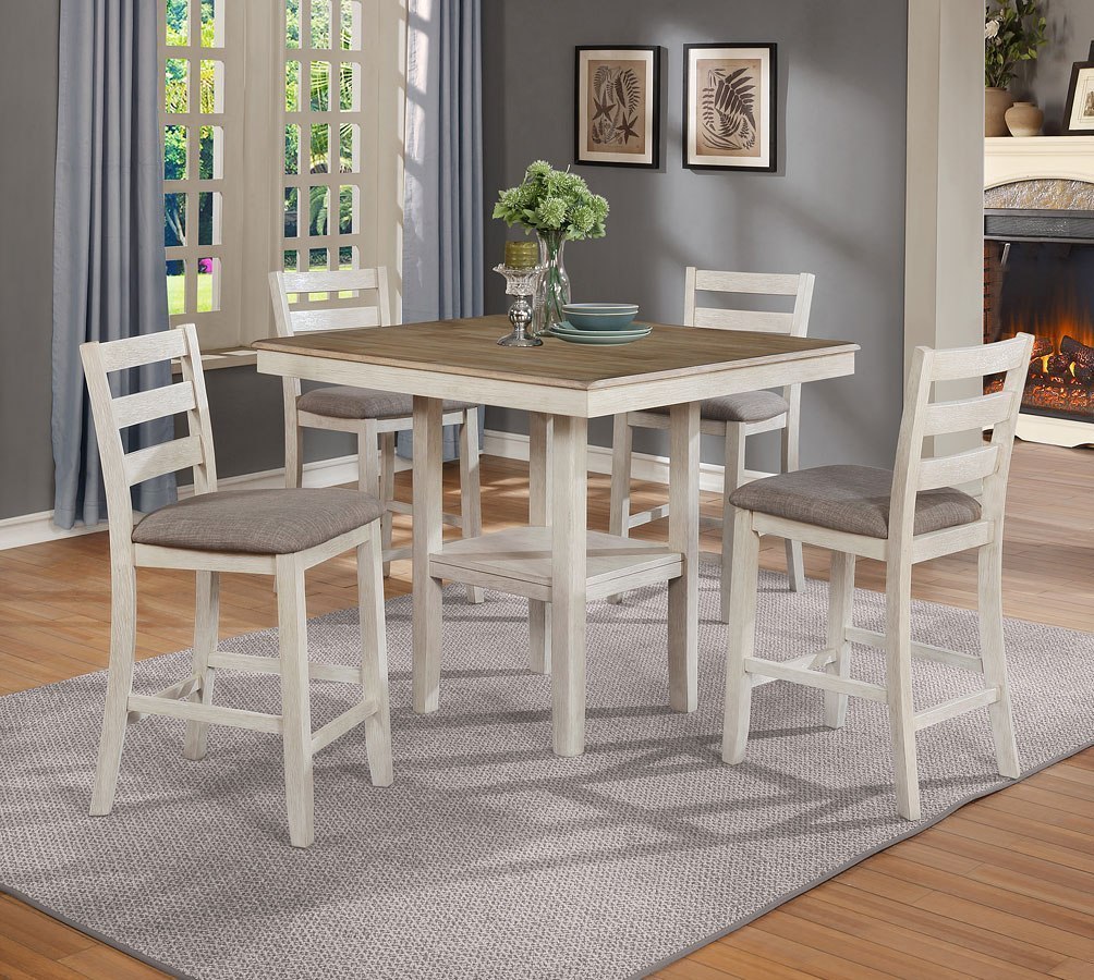 Tahoe 5-Piece Counter Height Dining Set (White) by Crown Mark Furniture