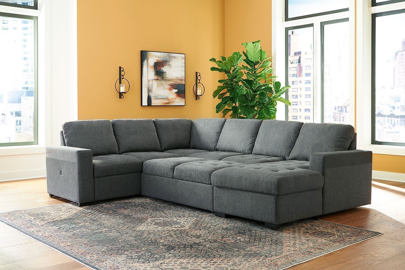 Millcoe Gray Sectional Pop Up Sleeper By Signature Design By Ashley   2660648 2660671 2660617 Sectional 1 