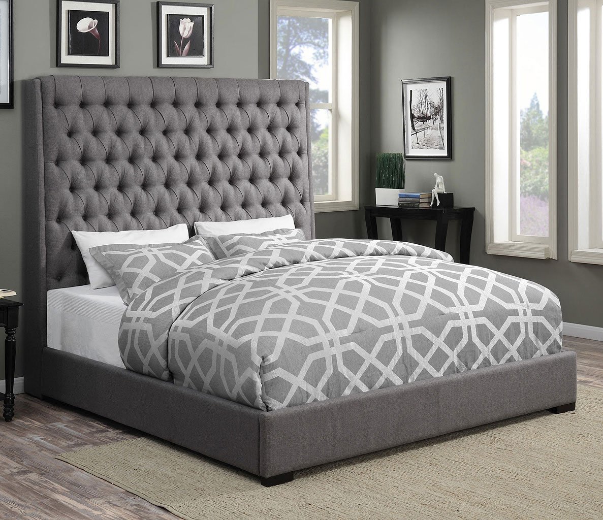Camille Upholstered Bed (Grey) by Coaster Furniture | FurniturePick