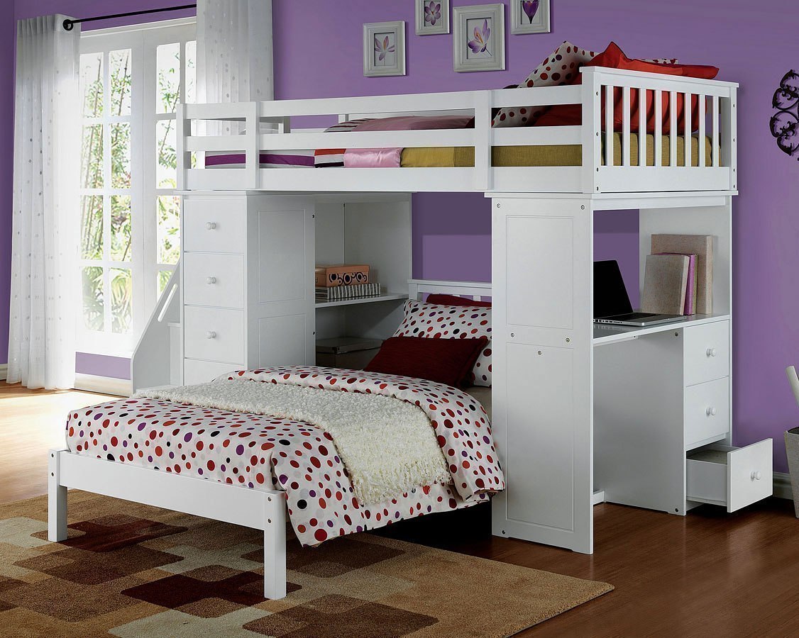 Freya Loft Bed w/ Bookshelf Ladder and Twin Bed by Acme Furniture ...