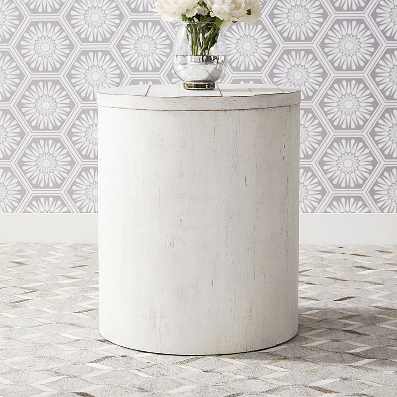 Modern Farmhouse Drum End Table (Aged White) by Liberty Furniture