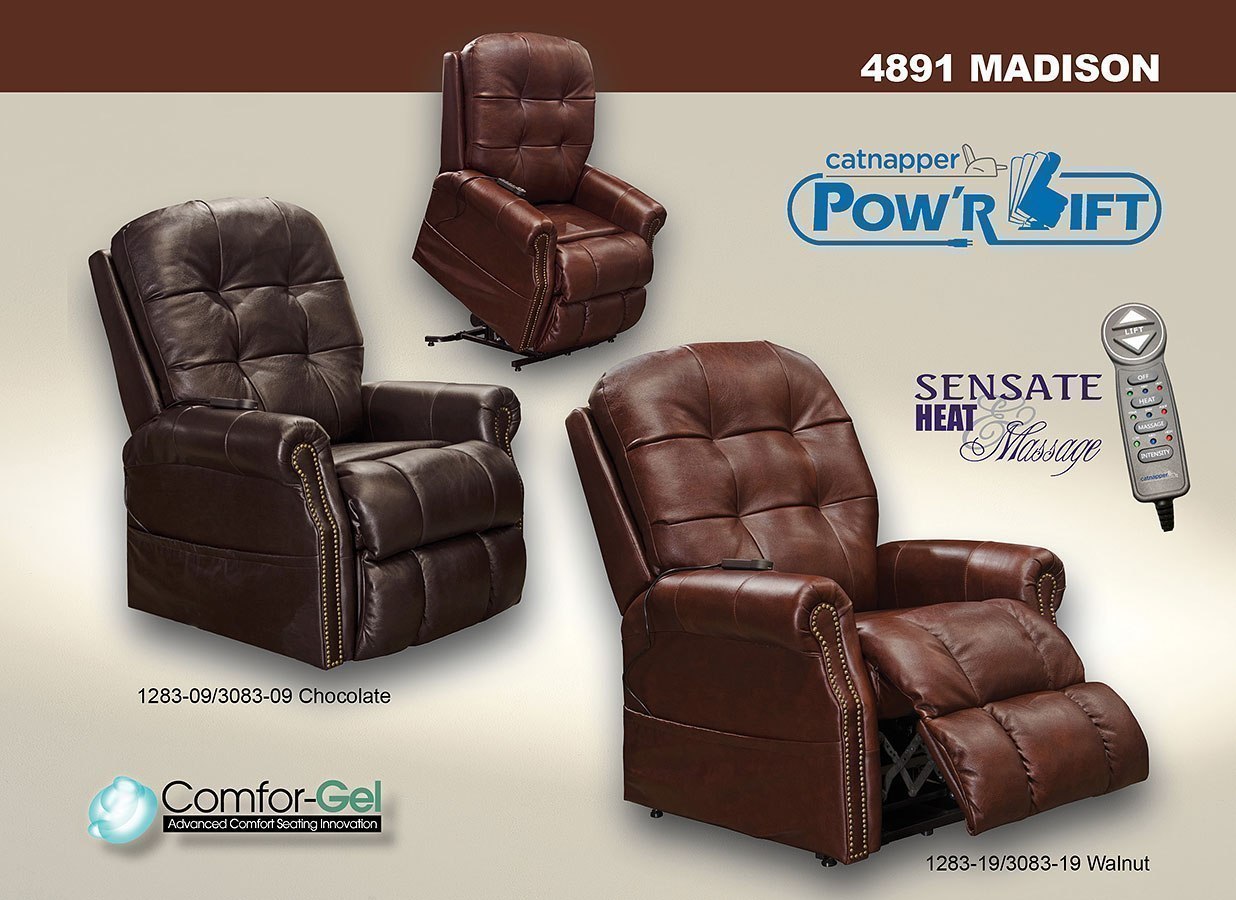 Madison Power Lift Lay Flat Recliner w/ Heat and Massage (Walnut) by