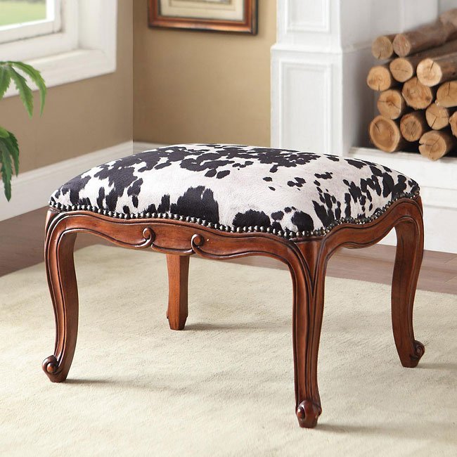 Cow Print Ottoman w/ Cabriole Legs by Coaster Furniture | FurniturePick