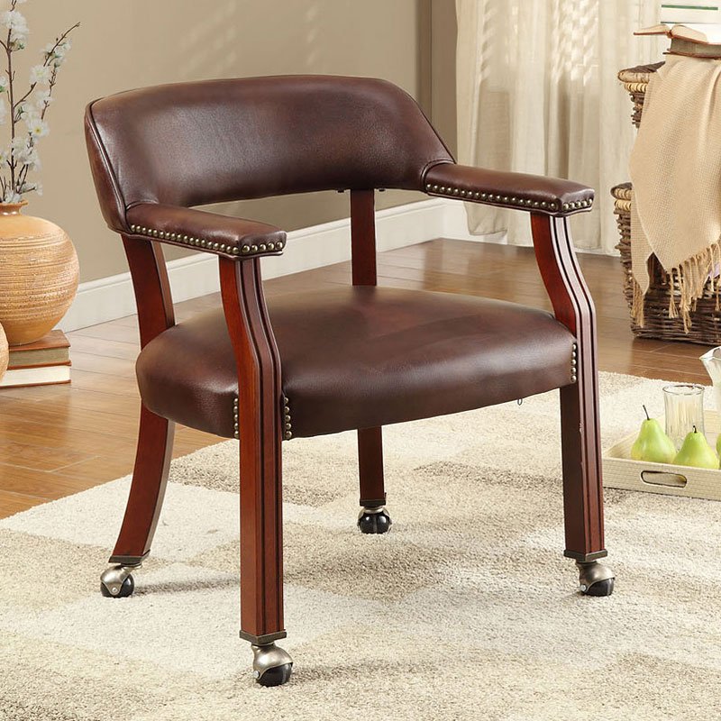 Office Guest Chair w/ Caster Wheels (Brown) by Coaster Furniture