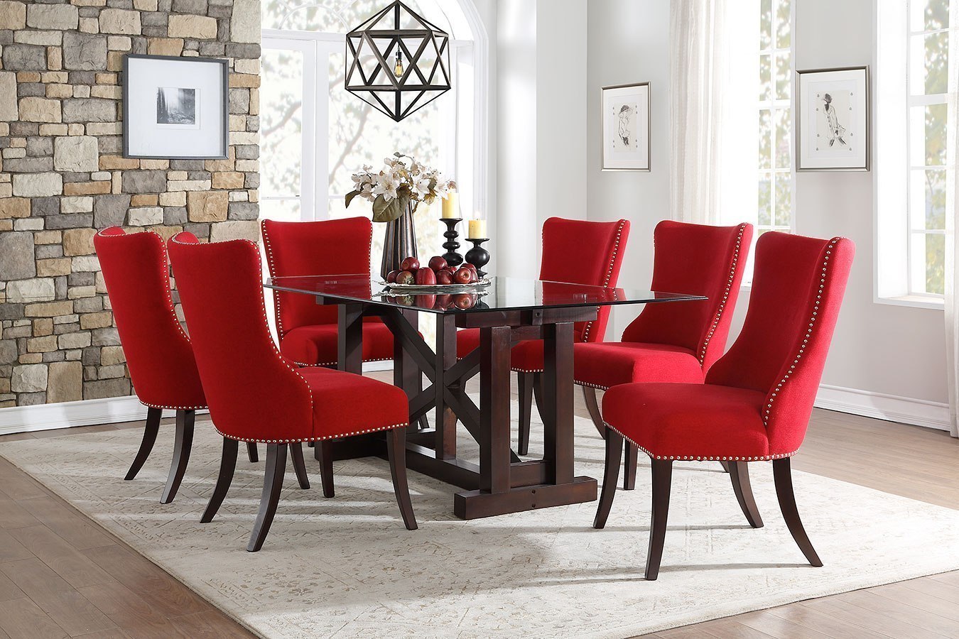 Salema Dining Room Set W Red Chairs By Homelegance FurniturePick