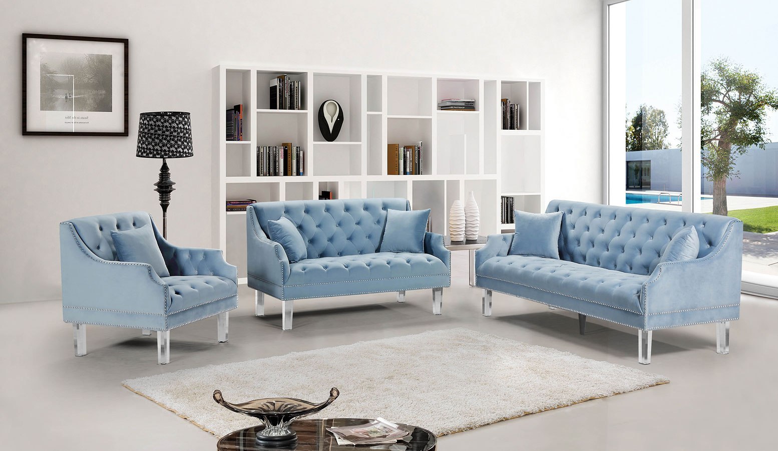 Roxy Living Room Set Sky Blue By Meridian Furniture FurniturePick