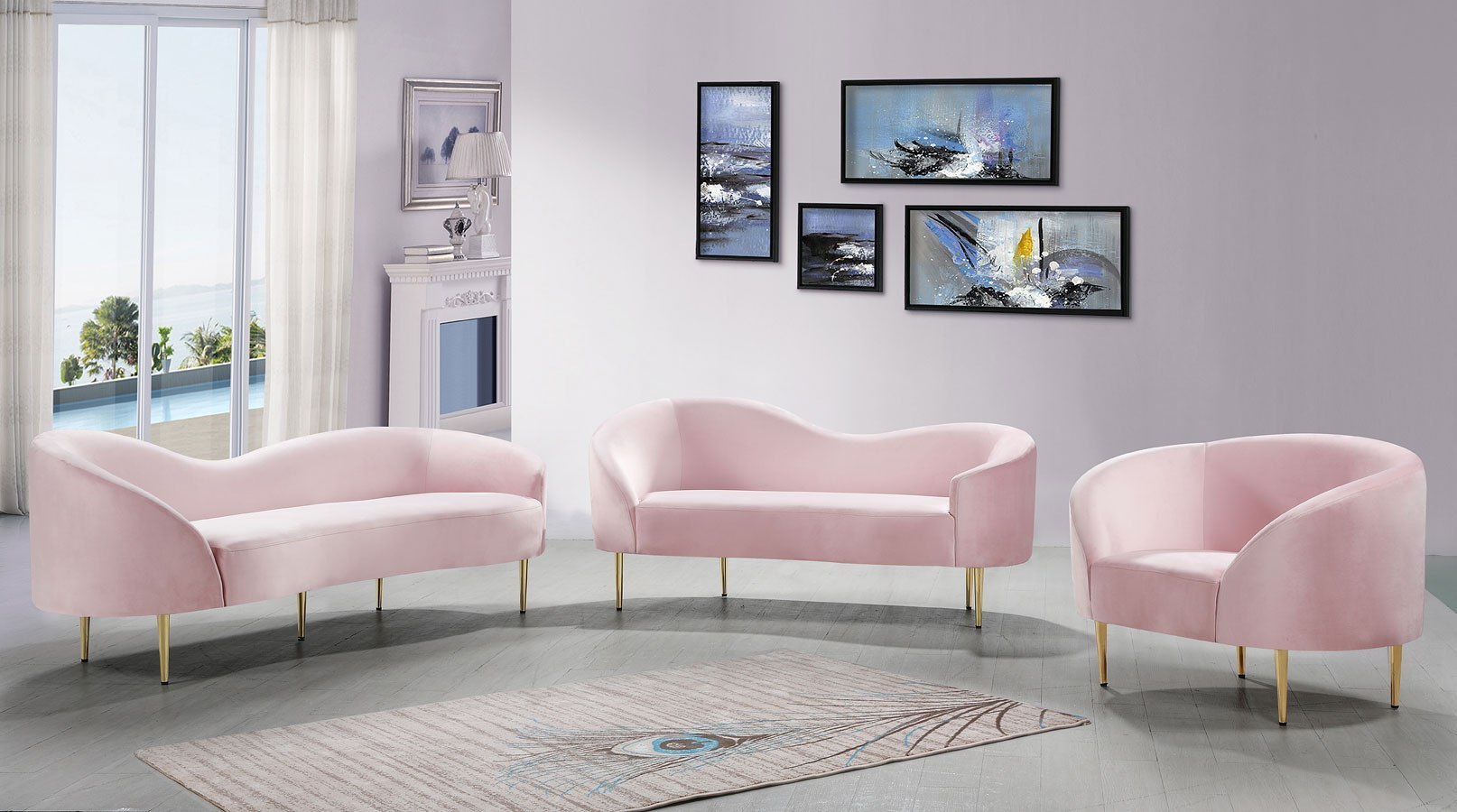 Ritz Velvet Living Room Set Pink By Meridian Furniture FurniturePick