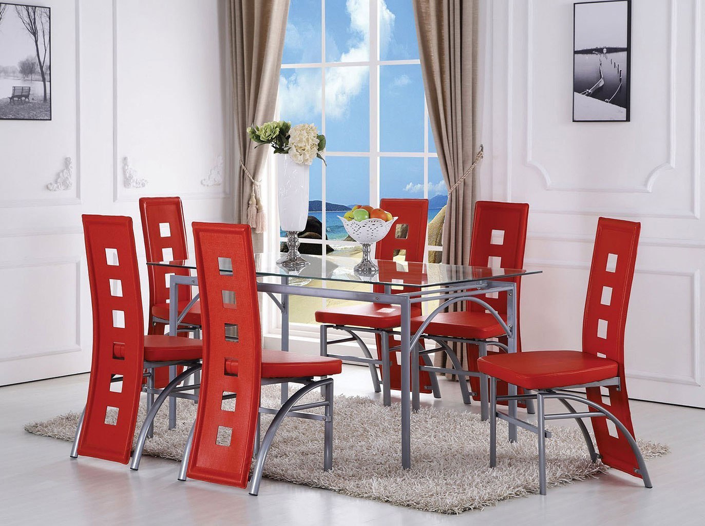 Kathie Dining Room Set W Red Chairs By Acme Furniture FurniturePick