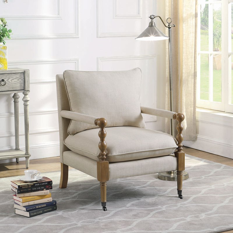 Oatmeal Accent Chair w/ Decorative Casters by Coaster ...