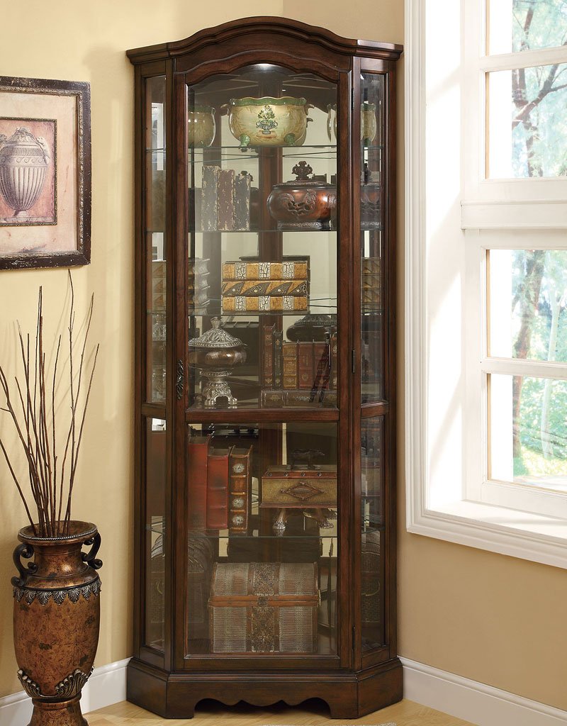 Coaster 4 Shelf Corner Curio Cabinet in Warm Brown Oak 