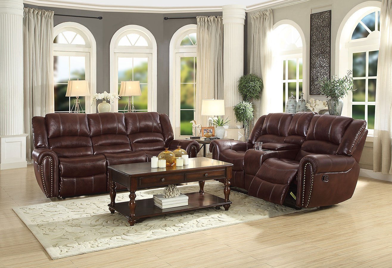 Center Hill Reclining Living Room Set Dark Brown Leather Gel By Homelegance FurniturePick