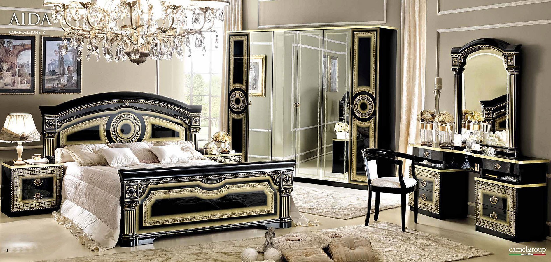 Aida Panel Bedroom Set (Black and Gold 