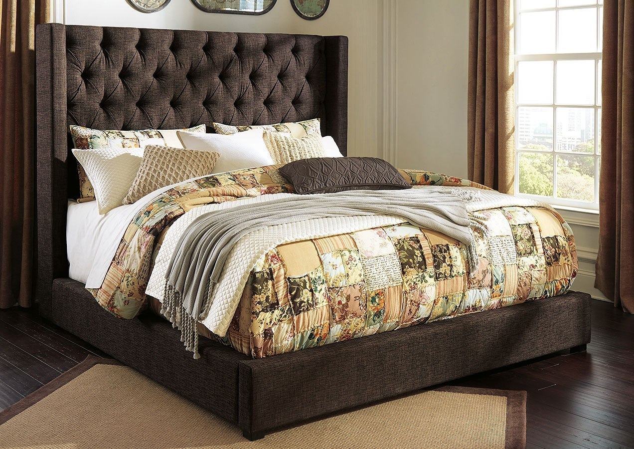 Norrister Dark Brown Upholstered Bed by Signature Design by Ashley