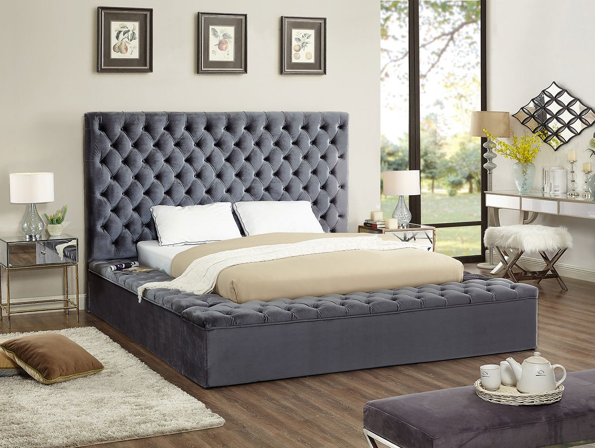 Bliss Upholstered Platform Storage Bed Grey By Meridian Furniture Furniturepick