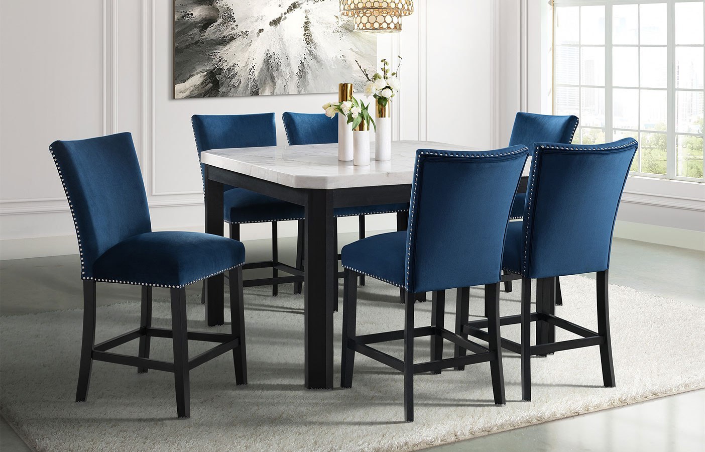 Francesca Counter Height Dining Room Set W Blue Chairs By Elements Furniture Furniturepick