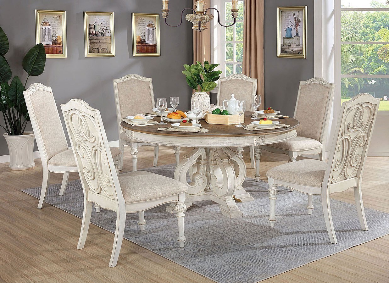 Arcadia Round Dining Room Set Antique White By Furniture Of America Furniturepick