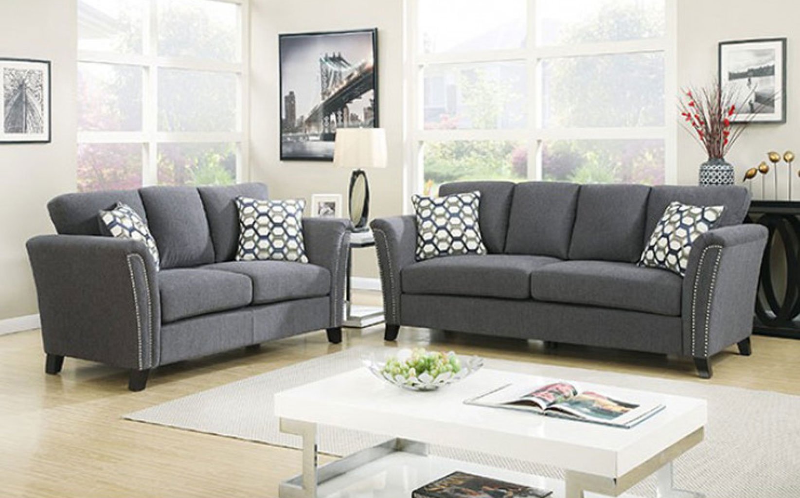 Campbell Living Room Set Dark Gray By Furniture Of America FurniturePick