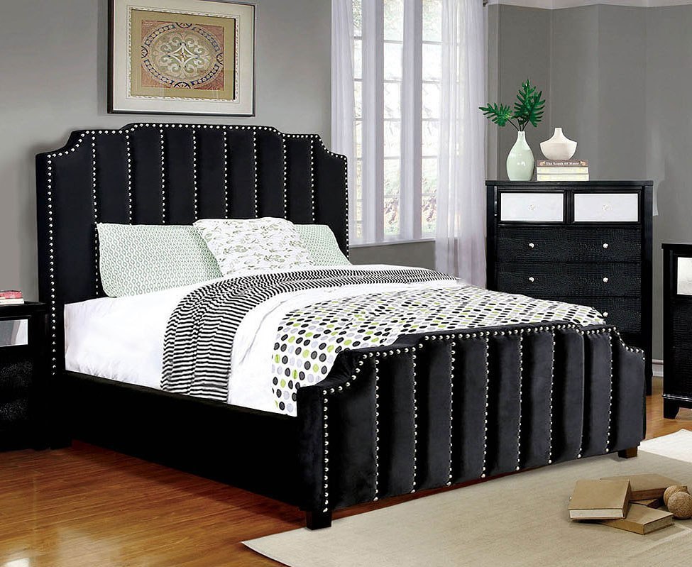 Atria Upholstered Bed Black by Furniture of America 