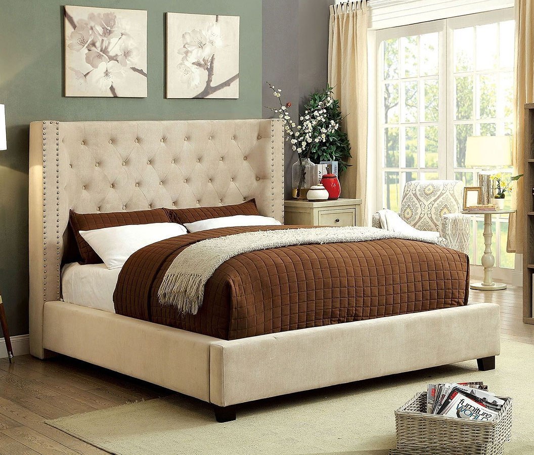 Cayla Upholstered Bed (ivory) By Furniture Of America 