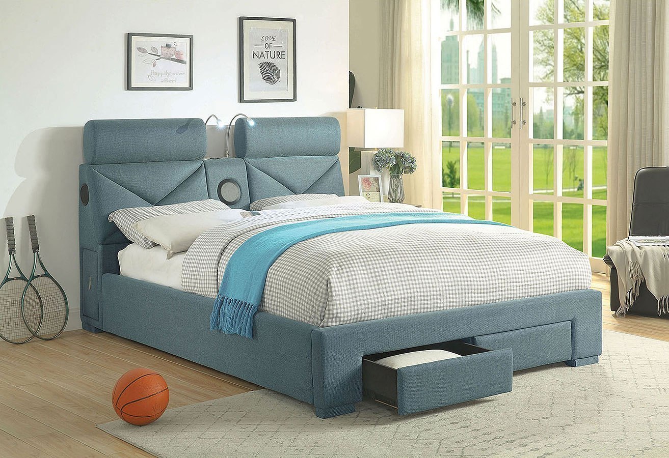 Asha Upholstered Bed w/ Bluetooth Speakers by Furniture of America ...