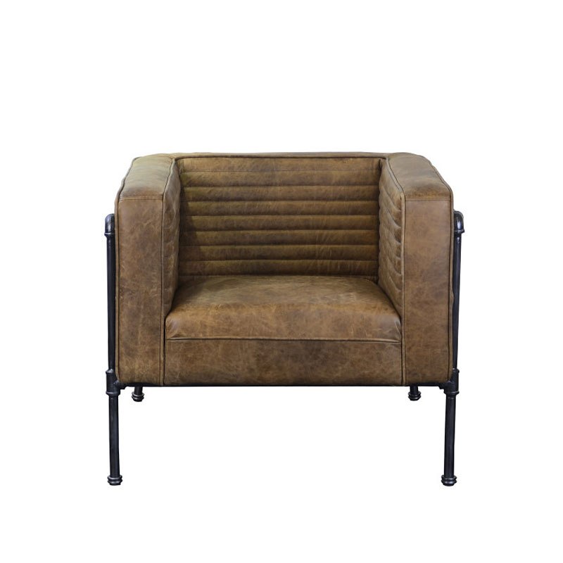 Metal Frame Channeled Brown Leather Chair by Accentrics