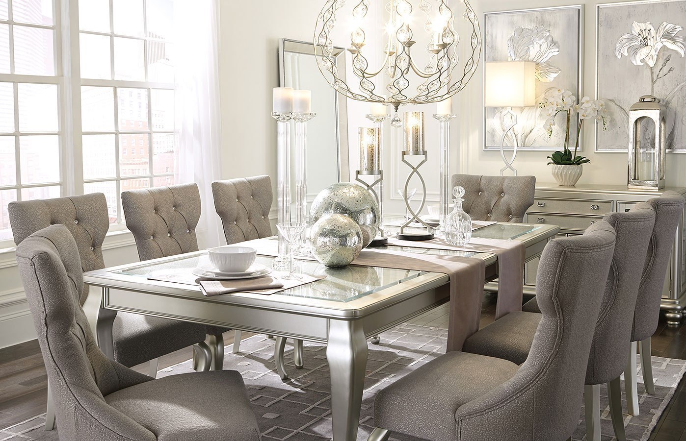 Coralayne Dining Room Set w/ Silver Chairs by Signature Design by