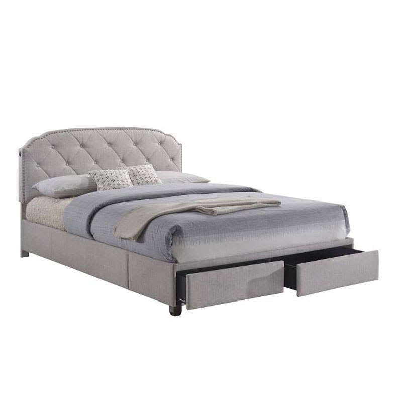 Grey Queen Upholstered Storage Bed w/ USB Ports by Accentrics Home ...