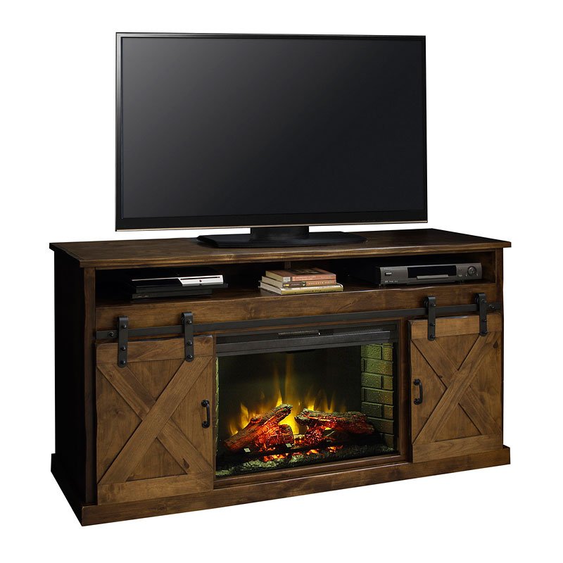 Farmhouse 66 Inch Fireplace Console (Aged Whiskey) by