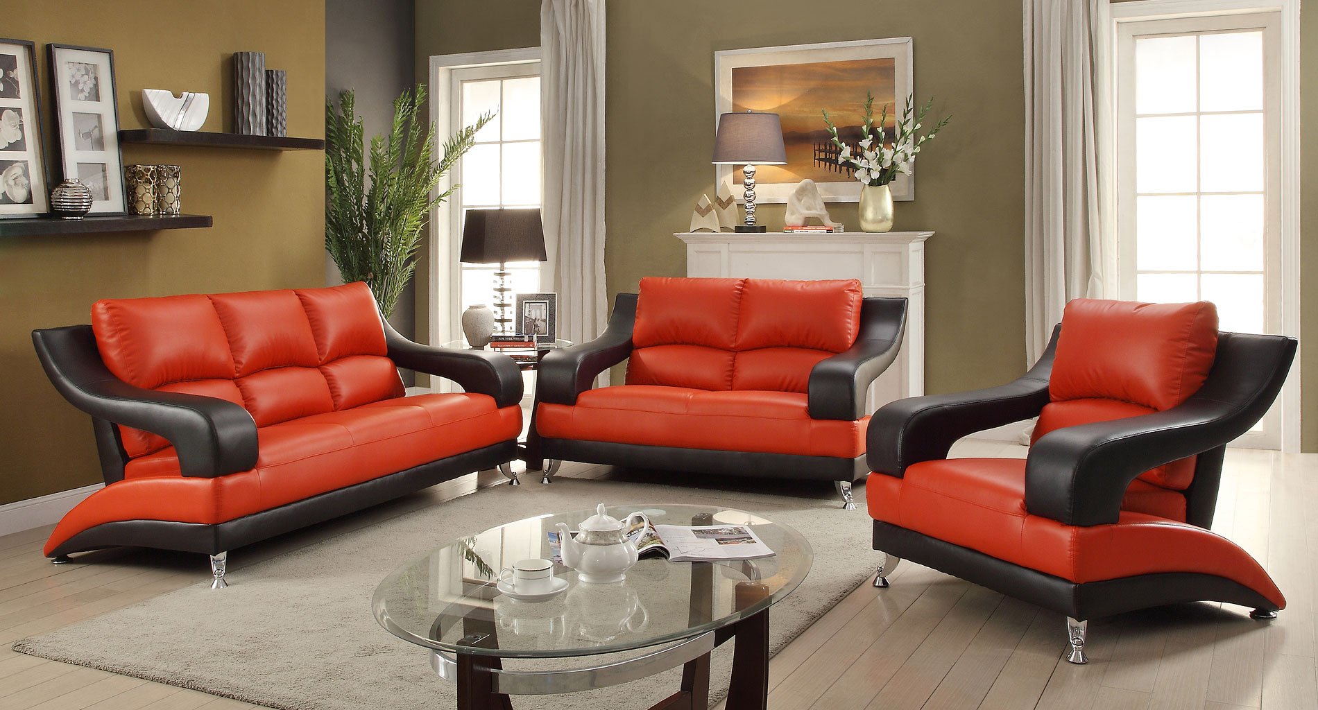 G249 Modern Living Room Set Red And Black By Glory Furniture FurniturePick
