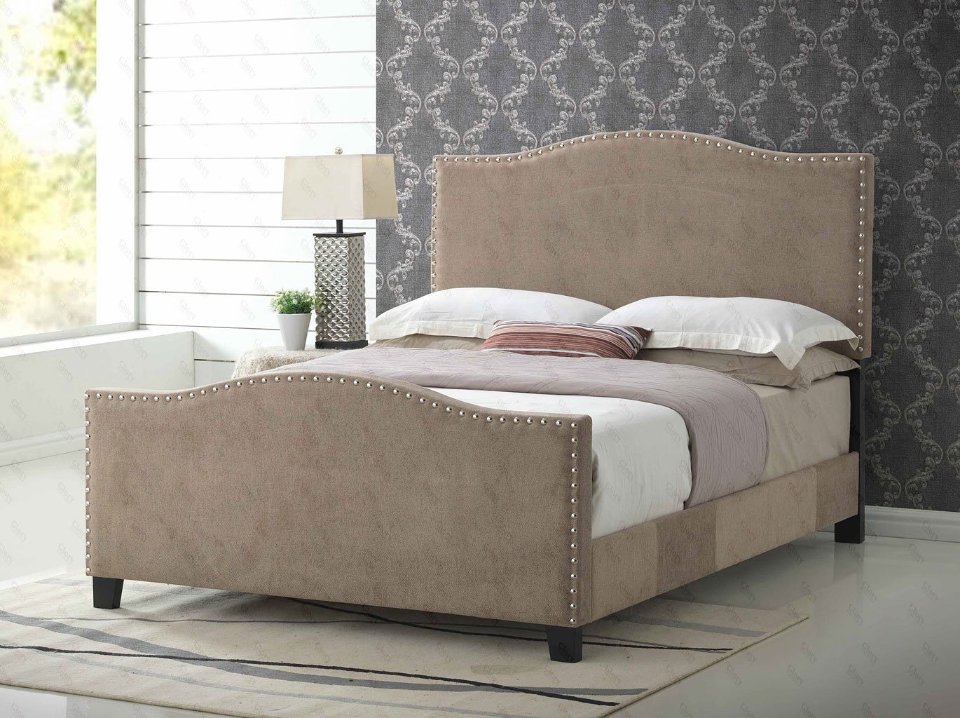 G2571 Upholstered Bed (Beige) by Glory Furniture | FurniturePick