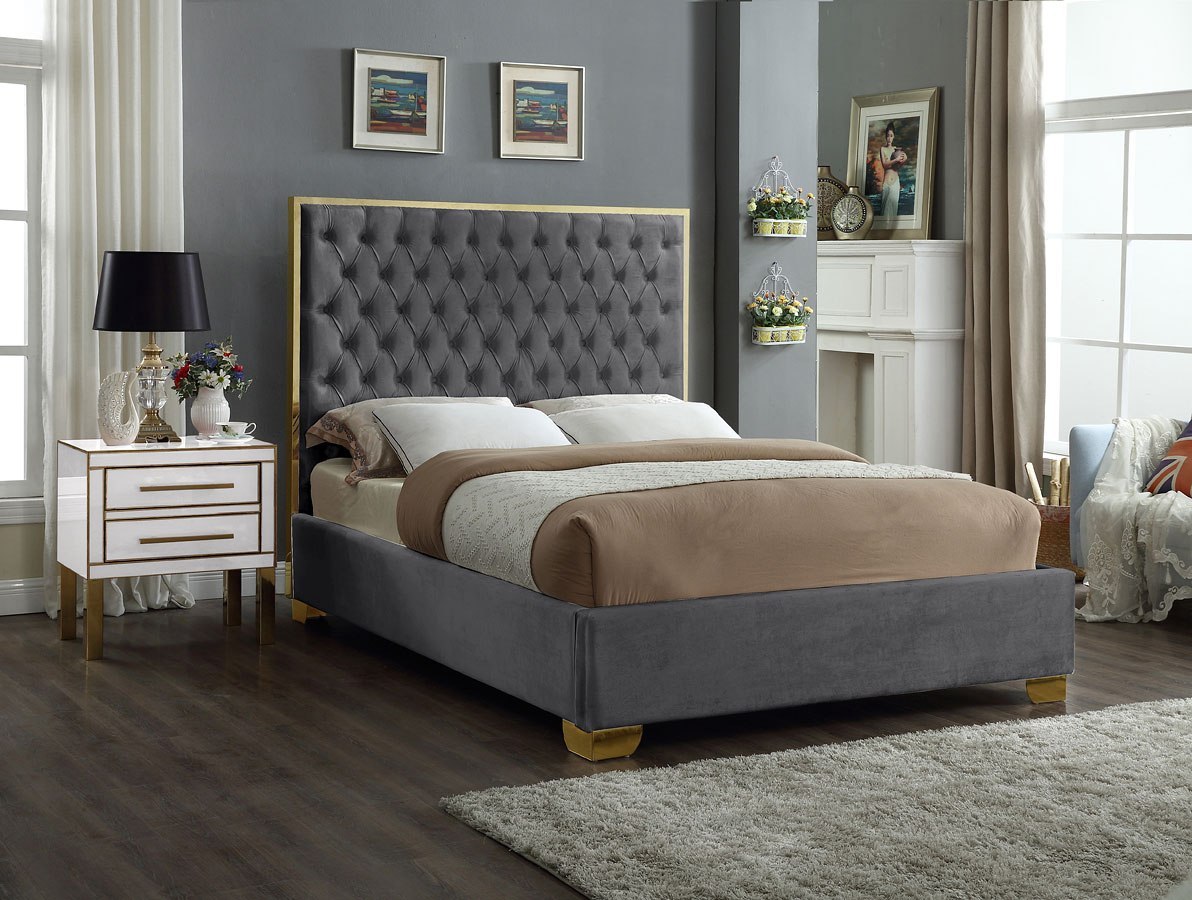 Lana Upholstered Platform Bed (Grey) by Meridian Furniture | FurniturePick