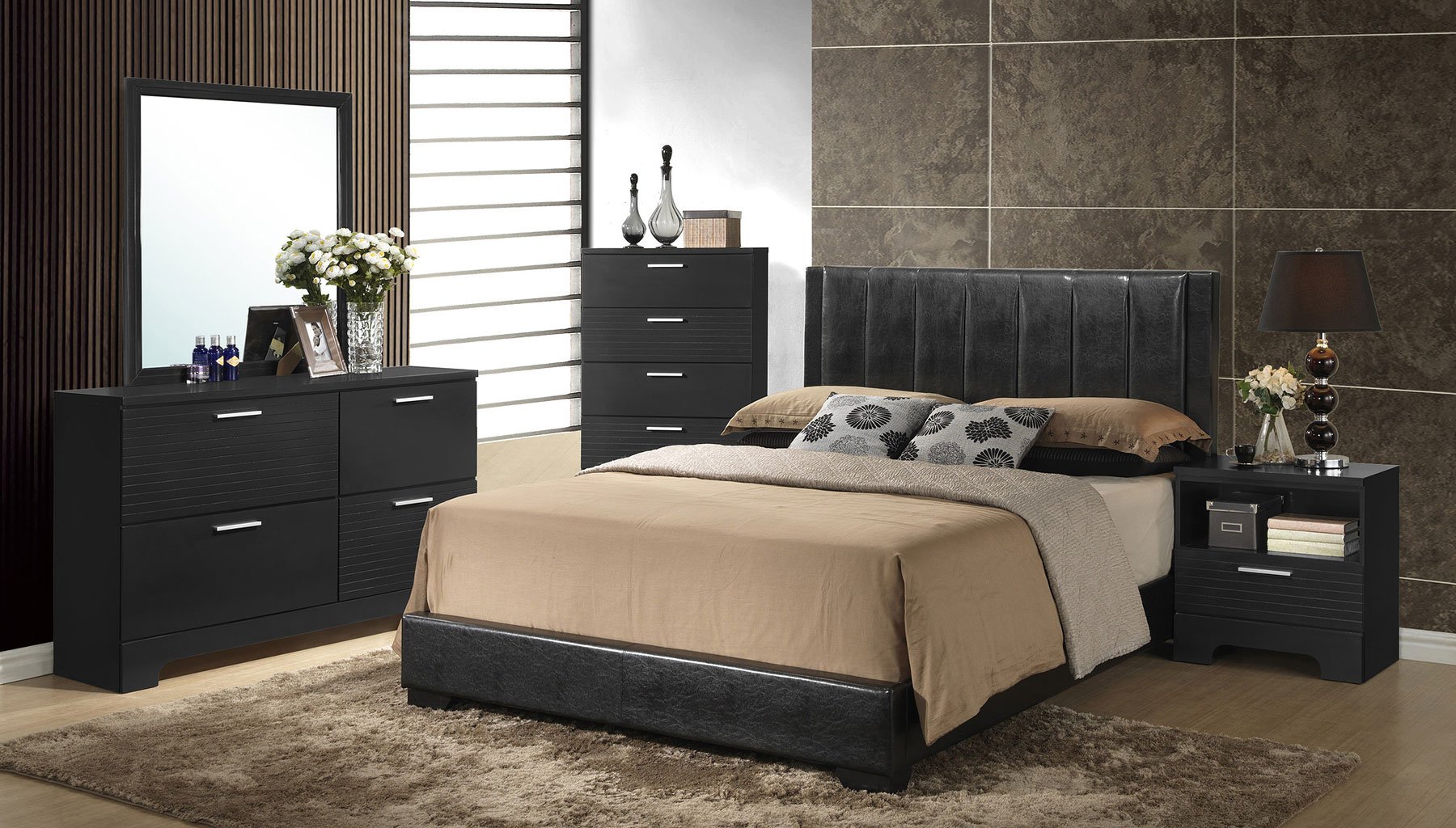 Natalie Upholstered Bedroom Set (Black) by Global Furniture FurniturePick