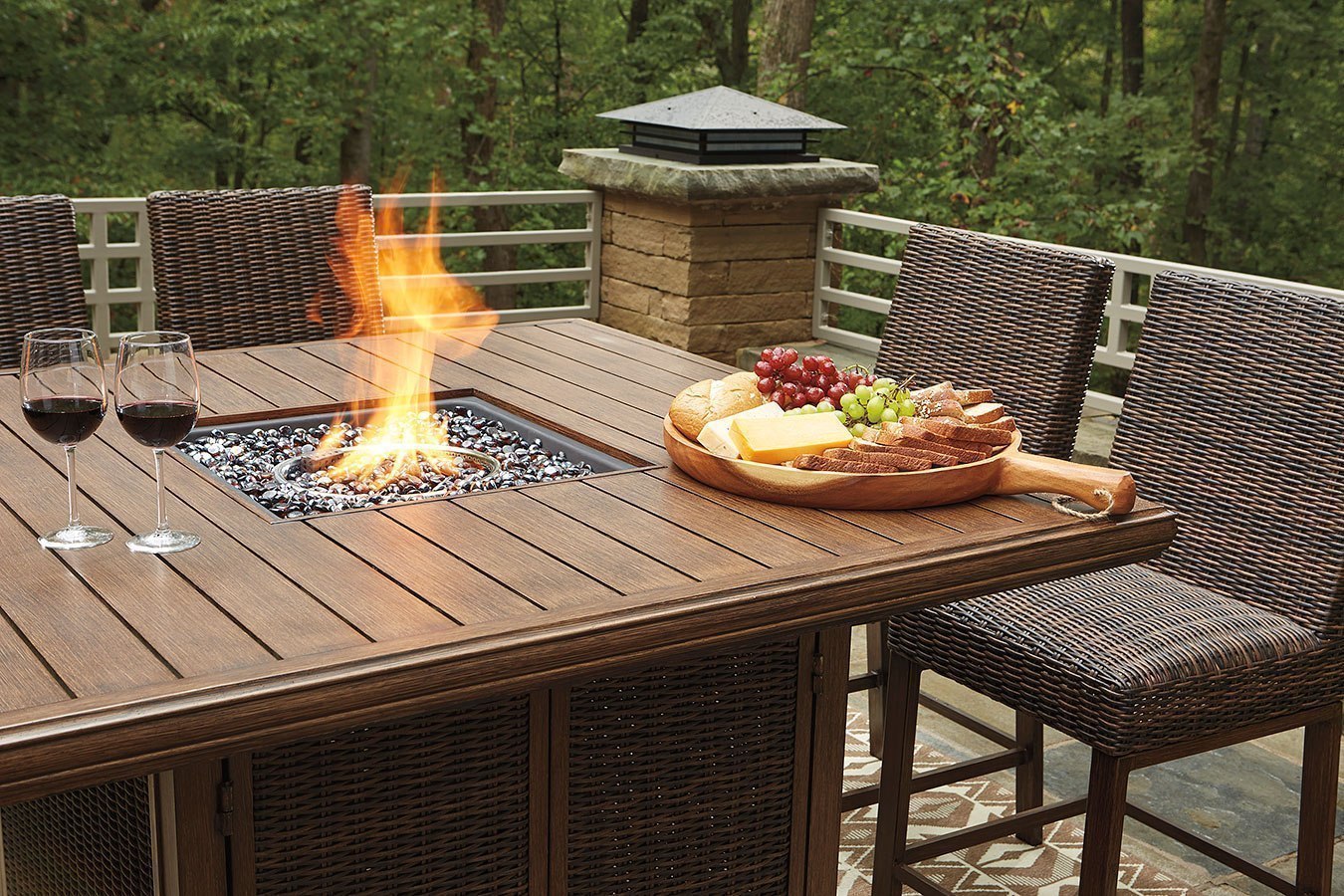 Paradise Trail Outdoor Fire Pit Bar Table Set by Signature Design by