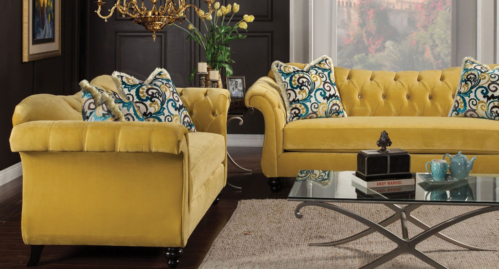 Antoinette II Living Room Set Royal Yellow By Furniture Of America