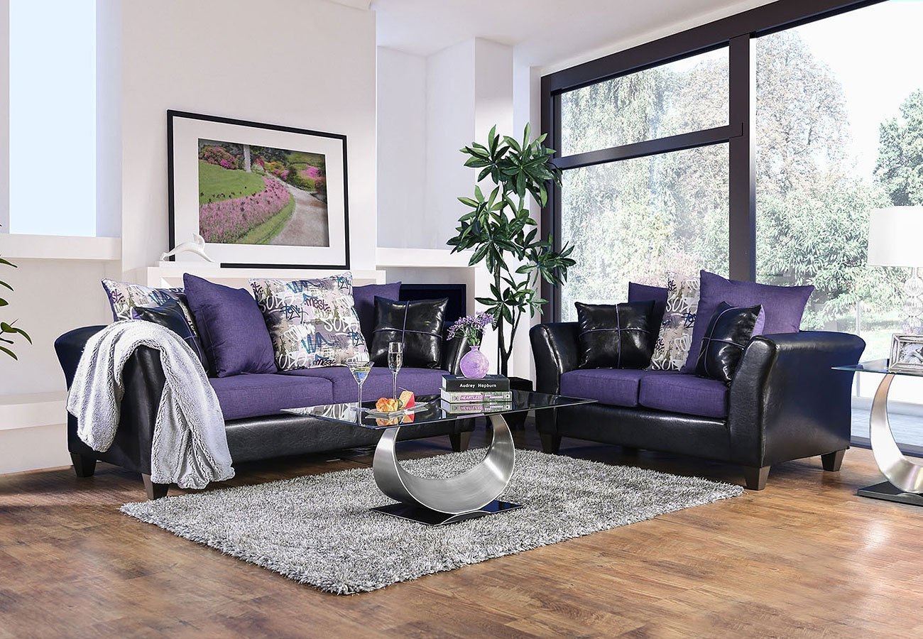 Kaelyn Living Room Set Black Purple By Furniture Of America
