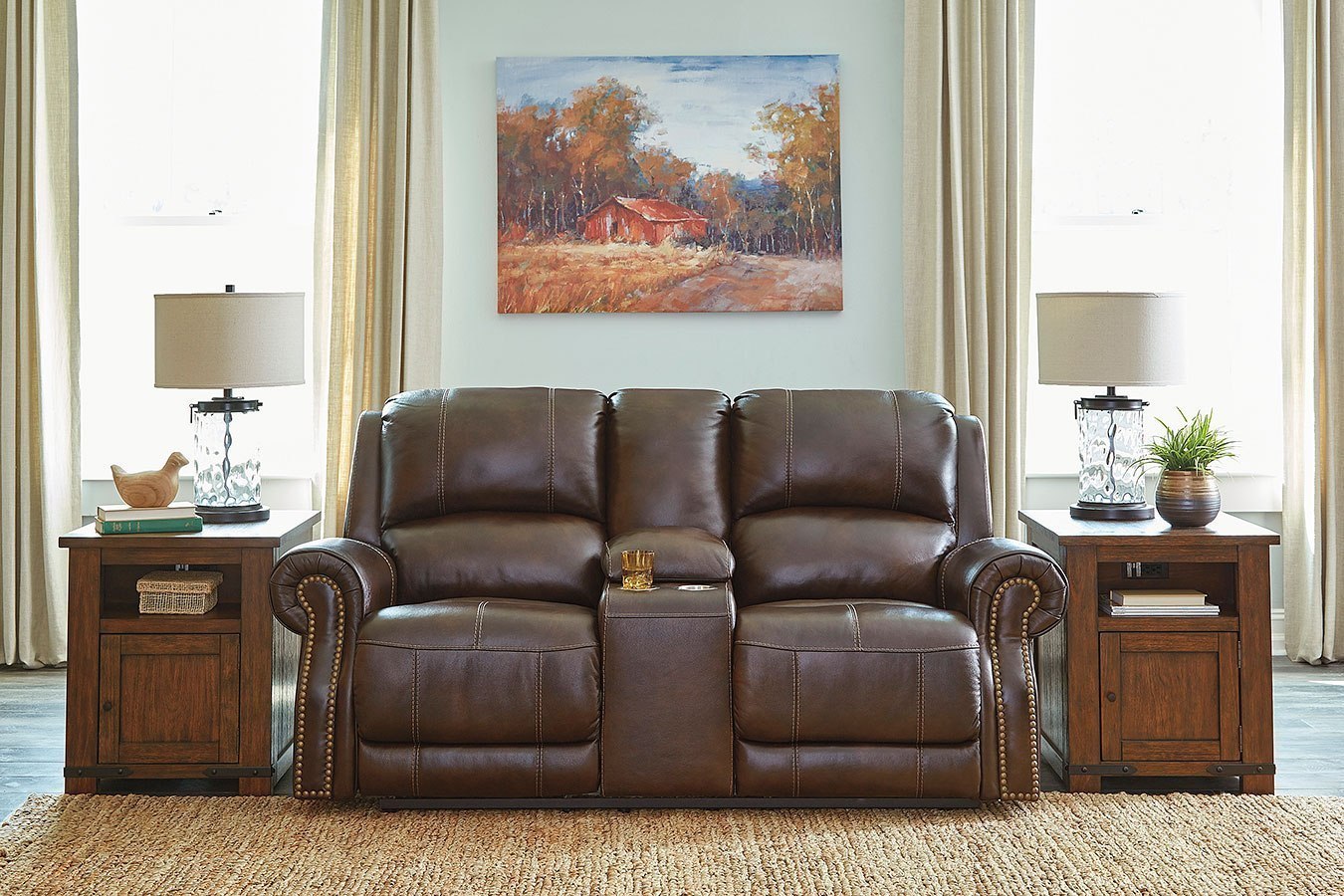 Buncrana Chocolate Power Reclining Console Loveseat w/ Adjustable
