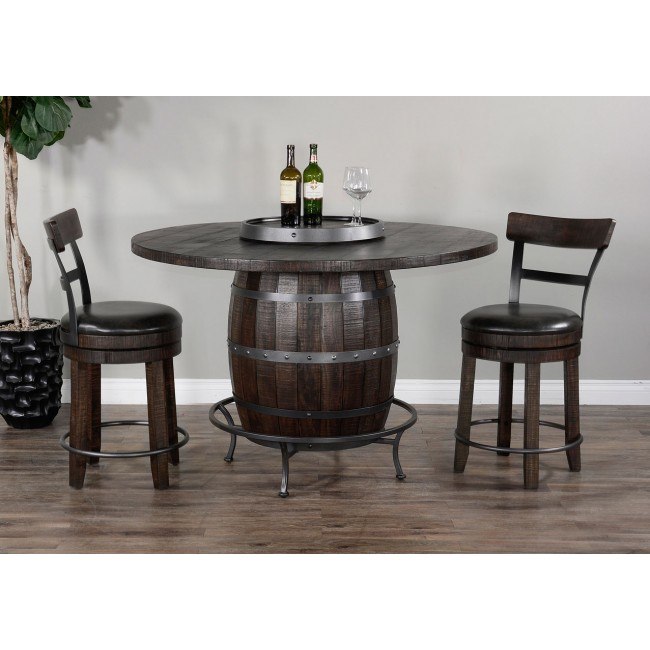 Homestead Round Wine Barrel Base Pub Table Set By Sunny Designs Furniturepick
