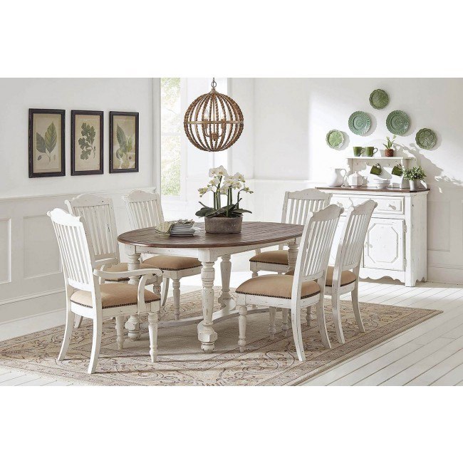 Simpson Oval Dining Room Set Vintage White By Coaster Furniture Furniturepick