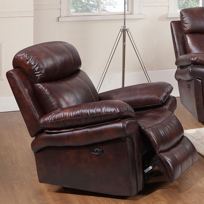 Joplin Power Reclining Chair (Brown) by Leather Italia FurniturePick