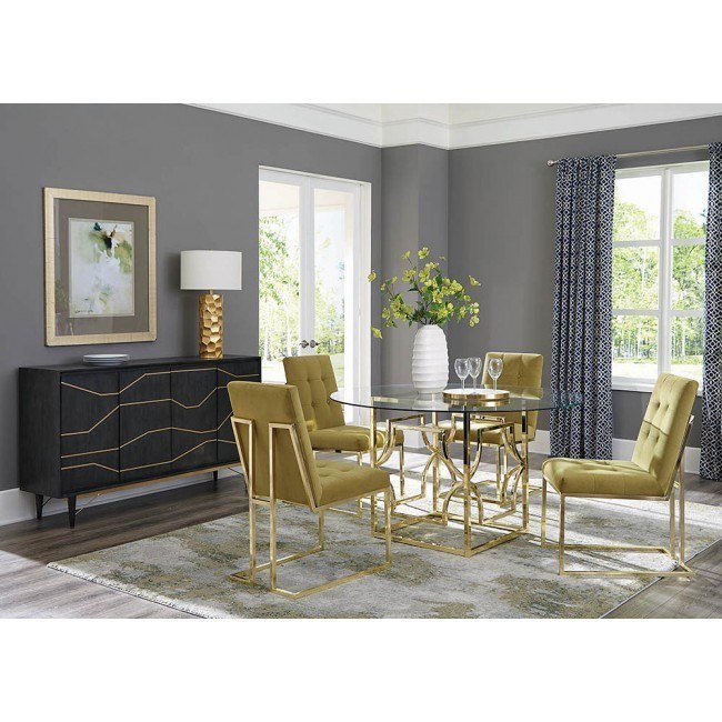 Evianna Dining Room Set W Mustard Chairs By Coaster Furniture Furniturepick