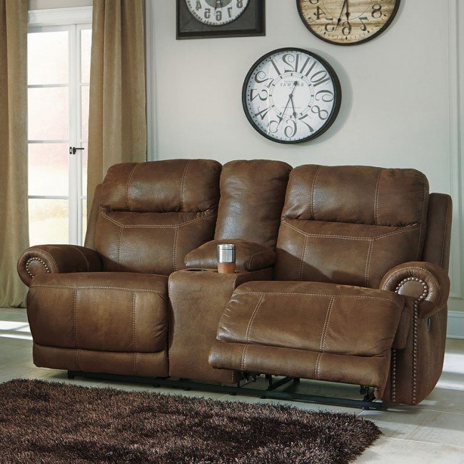 Austere Brown Double Reclining Loveseat w/ Console by Signature Design