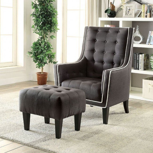 Ophelia Accent Chair w/ Ottoman (Black) by Acme Furniture | FurniturePick